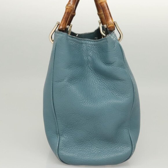 GUCCI Bamboo Hand Bag Leather 2way Blue Silver 336032 Auth 121645 - Picture 4 of 16